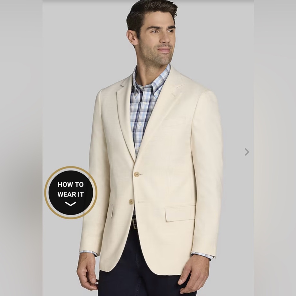 Jos.A.Bank Men's Tailored Fit Sport Coat,Size 44 Regular,Beige,Light weight